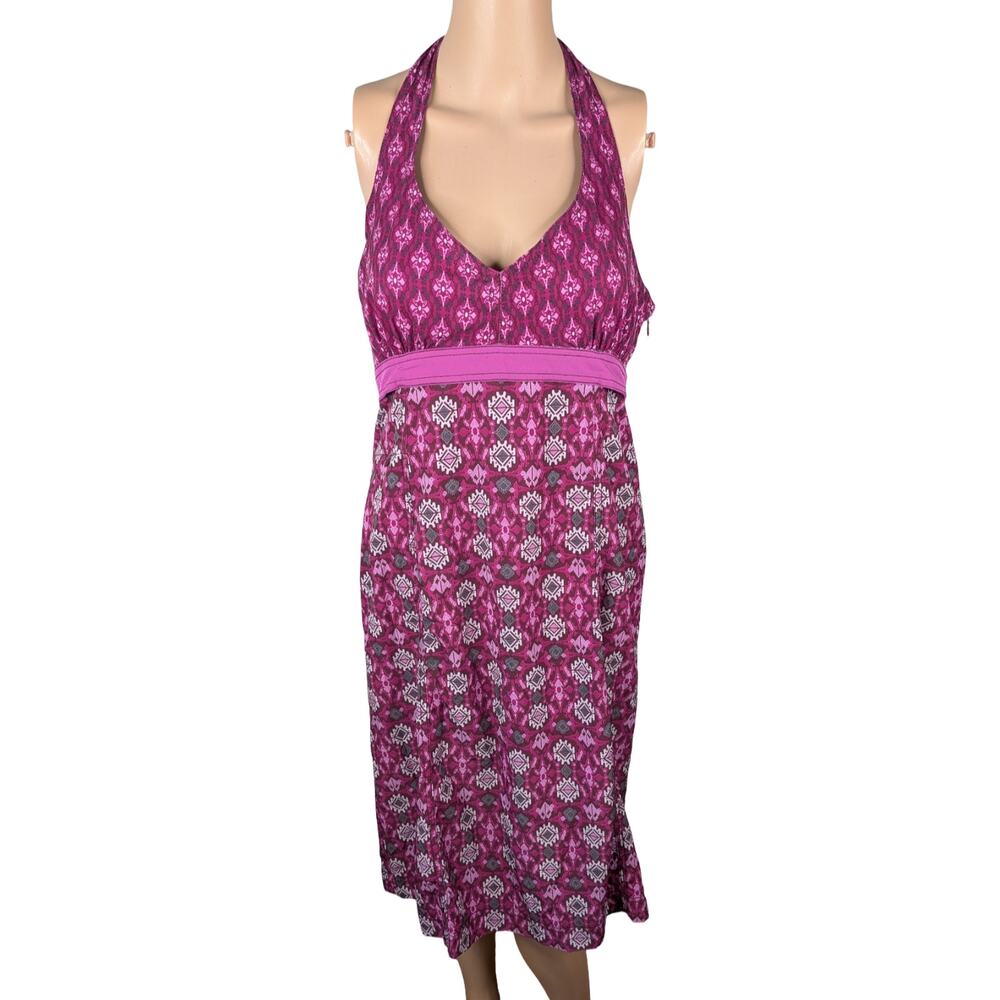 Athleta Pack Everywhere Purple Geometric Print Halter Travel Dress Size 8